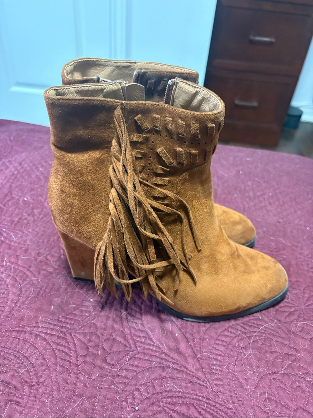 Women’s Fringe Suede Ankle Boots - Tan
